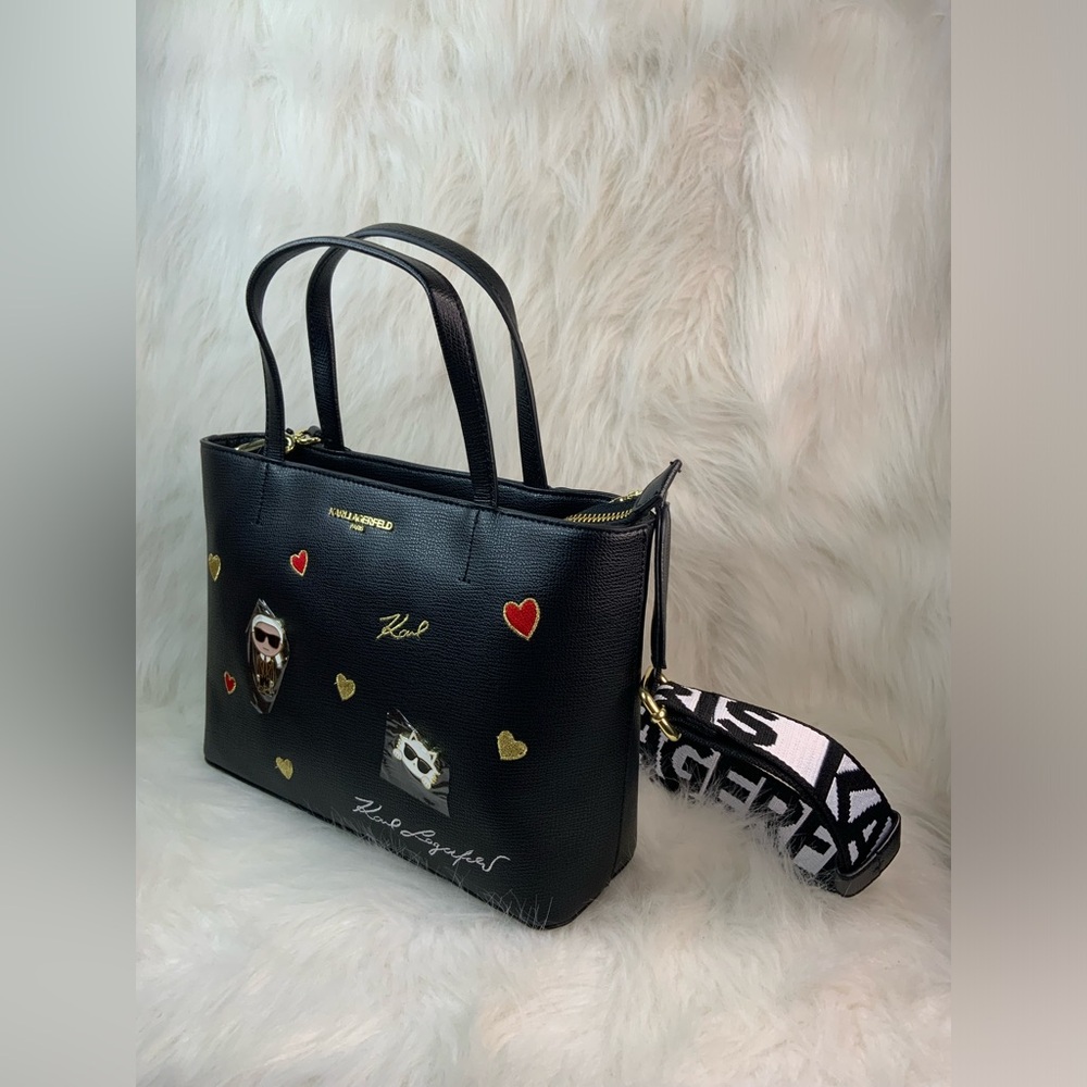 Karl Lagerfeld Maybelle Black Heart Embellished Handbag (NWT) - Picture 13 of 17